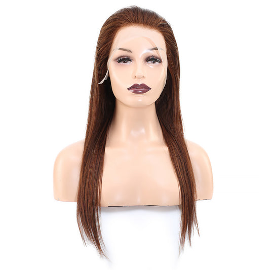 Düz Front Lace Gerçek Tül Peruk - Açık Kahve