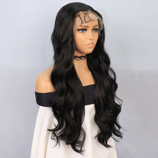 Siyah Fiber Sentetik Front Lace Tül Peruk