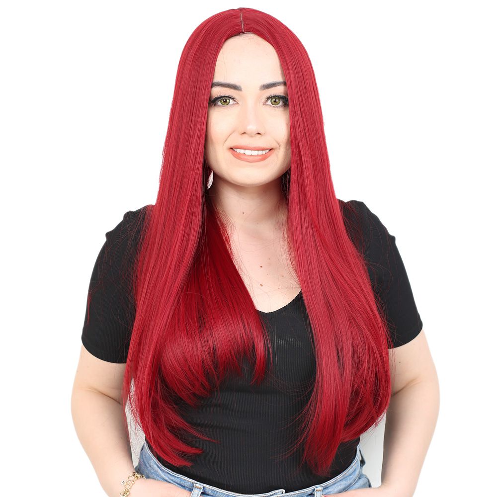 Fiber Sentetik Uzun Düz Peruk