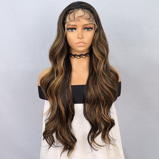 Siyah Kahverengi Ombreli Işıltılı Fiber Sentetik Front Lace Tül Peruk