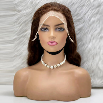 Dalgalı Front Lace Gerçek Tül Peruk - Açık Kahve