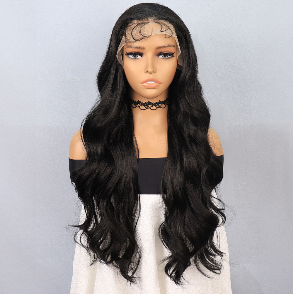 Siyah Fiber Sentetik Front Lace Tül Peruk