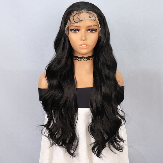 Siyah Fiber Sentetik Front Lace Tül Peruk
