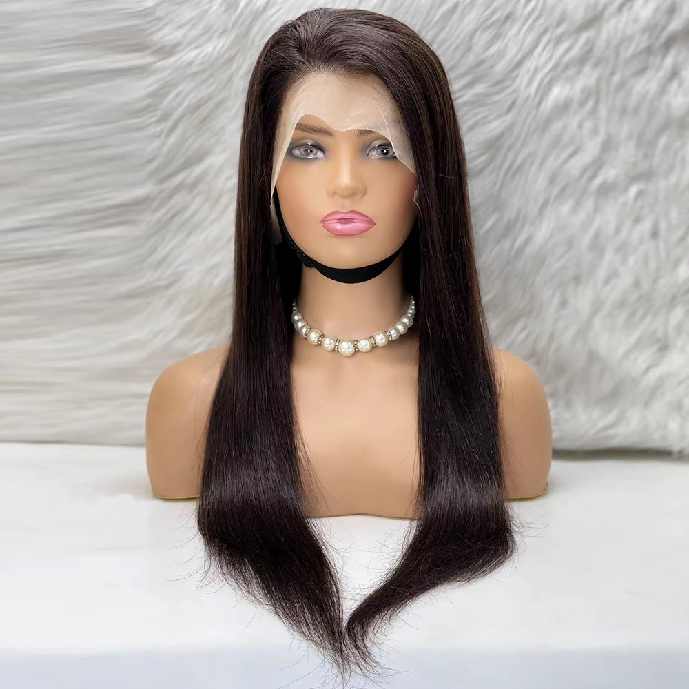Düz Front Lace Gerçek Tül Peruk - Doğal