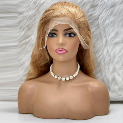 Dalgalı Front Lace Gerçek Tül Peruk - Altın Karamel