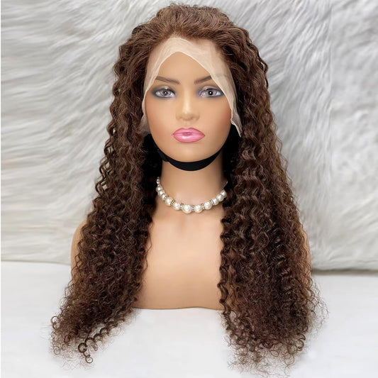 Afro Dalga Front Lace Gerçek Tül Peruk - Koyu Kahve