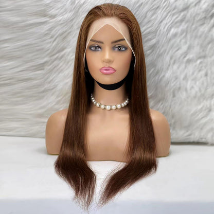 Düz Front Lace Gerçek Tül Peruk - Açık Kahve
