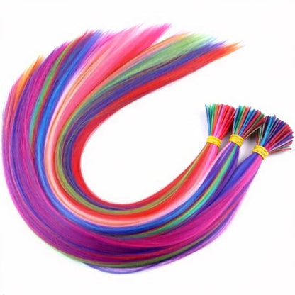 10 Adet Karışık Renkli Fiber Sentetik Kaynaklık Saç 60cm + Misina Takım Aparatı ve Boncuğu