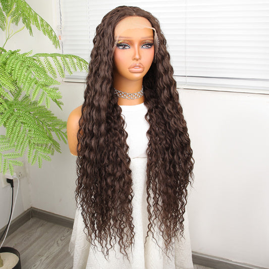 Afro Dalga Kumral Fiber Sentetik Tül Peruk