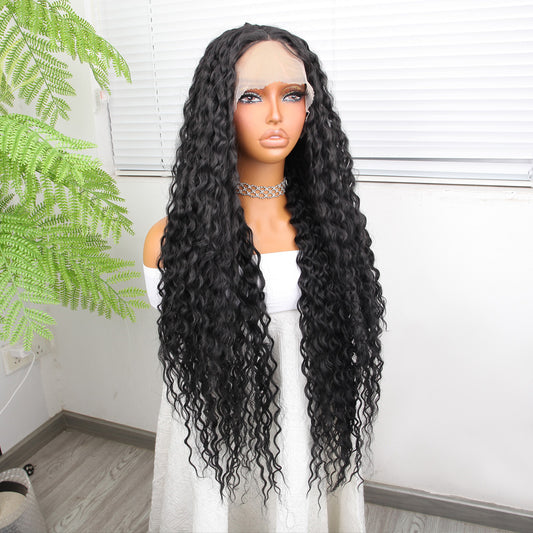 Afro Dalga Siyah Fiber Sentetik Tül Peruk