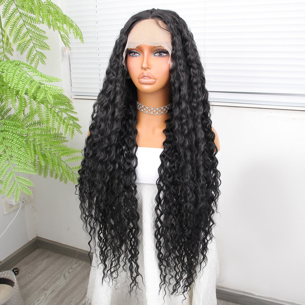 Afro Dalga Siyah Fiber Sentetik Tül Peruk
