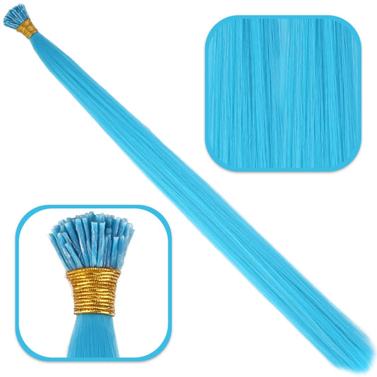 Fiber Sentetik Boncuk Kaynaklık Renkli Saç - Turkuaz Mavi