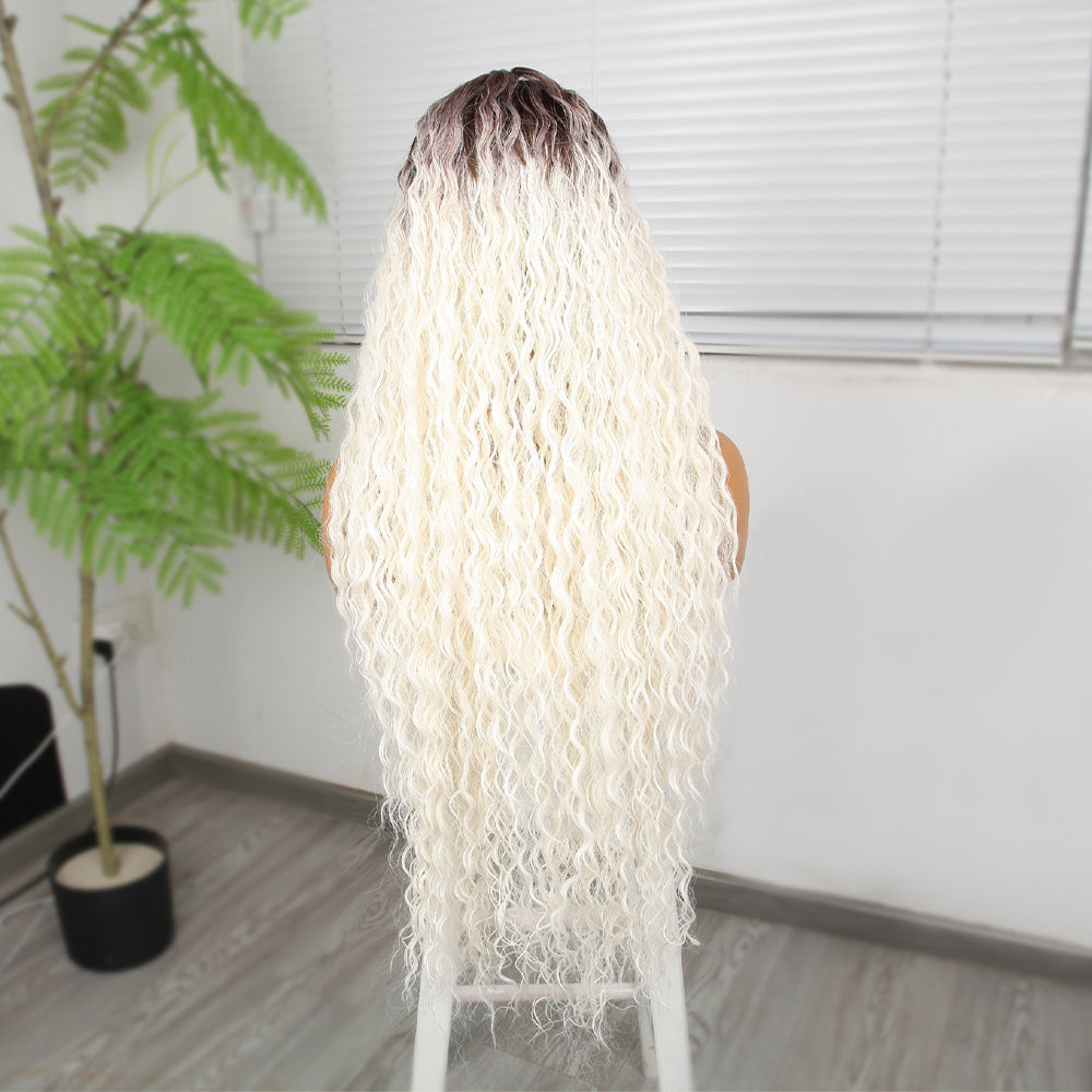 Afro Dalga Kumral Beyaz Platin Ombre Fiber Sentetik Tül Peruk