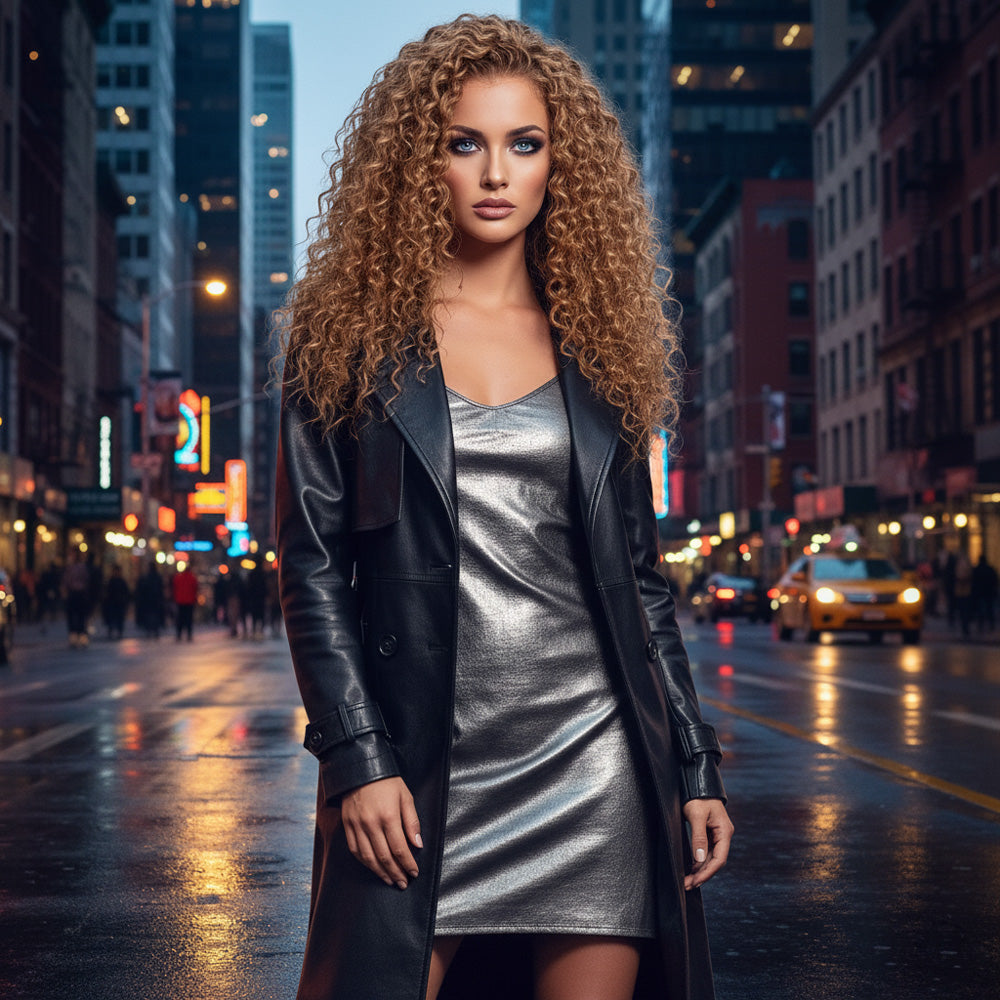 Afro Dalga Front Lace Gerçek Tül Peruk - Sıcak Karamel