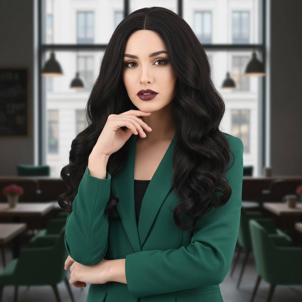 Dalgalı Perçemsiz Uzun Fiber Sentetik Peruk