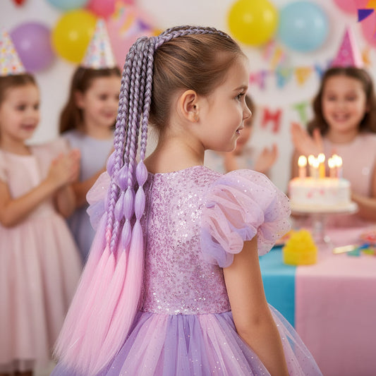 Balon ve Düz Salaş Örgülü Simli Lastikli At Kuyruğu
