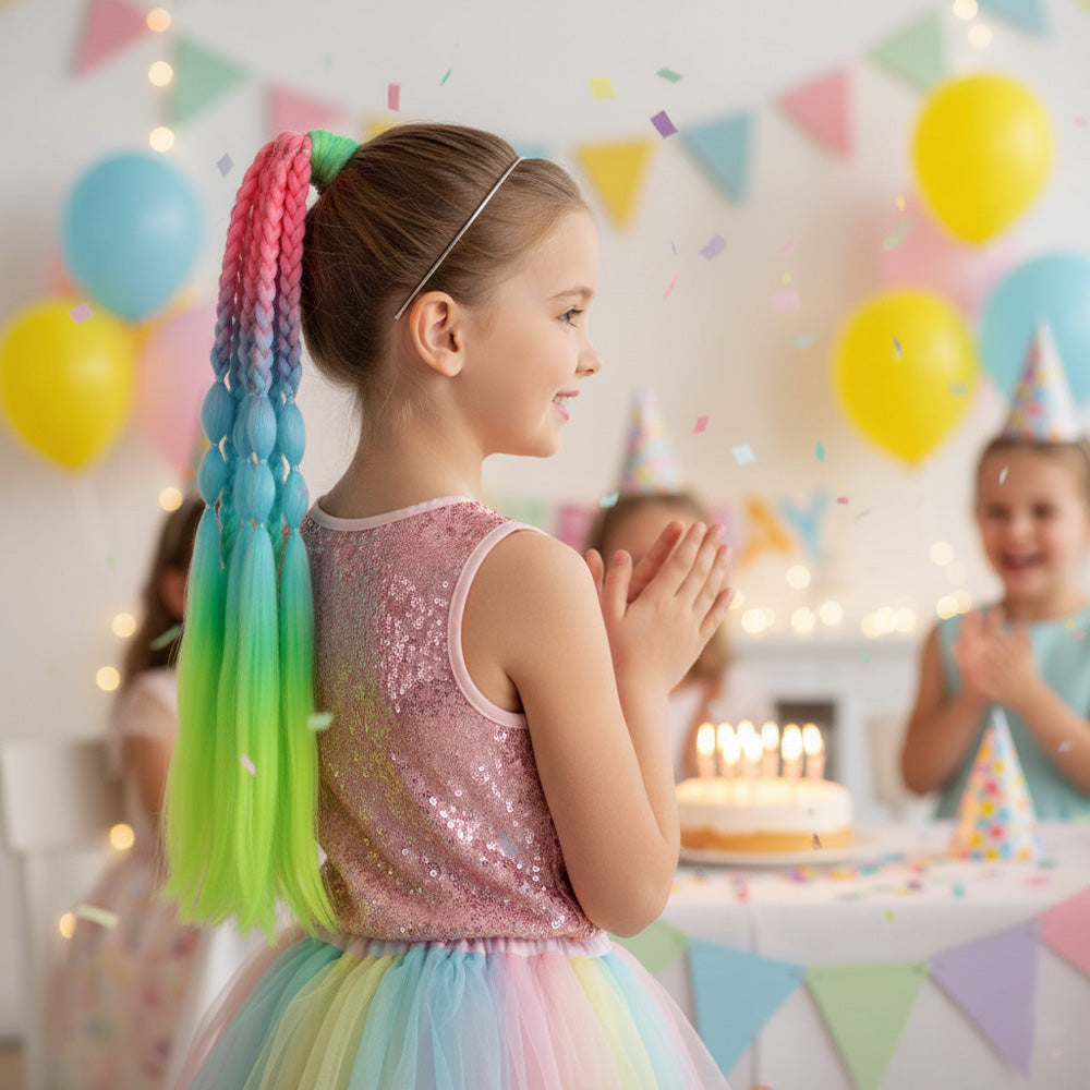 Balon ve Düz Salaş Örgülü Lastikli At Kuyruğu