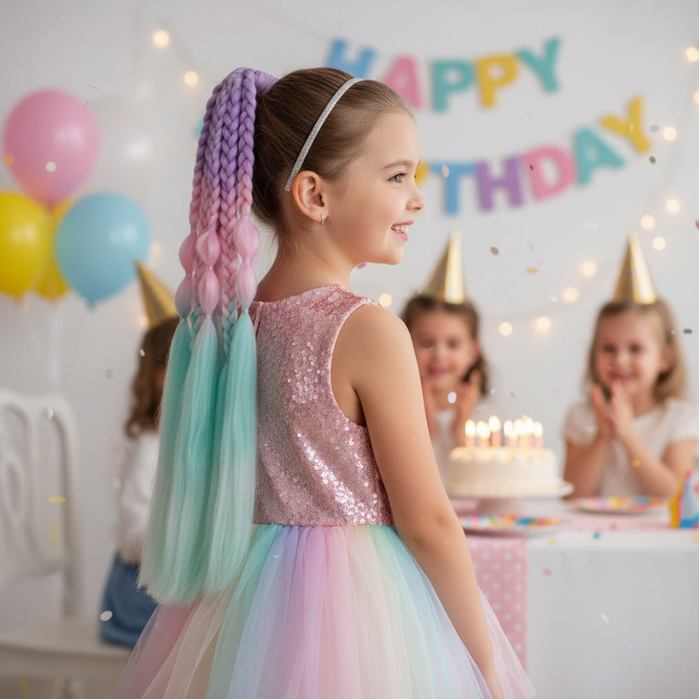 Balon ve Düz Salaş Örgülü Lastikli At Kuyruğu