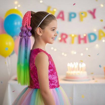 Balon ve Düz Salaş Örgülü Lastikli At Kuyruğu