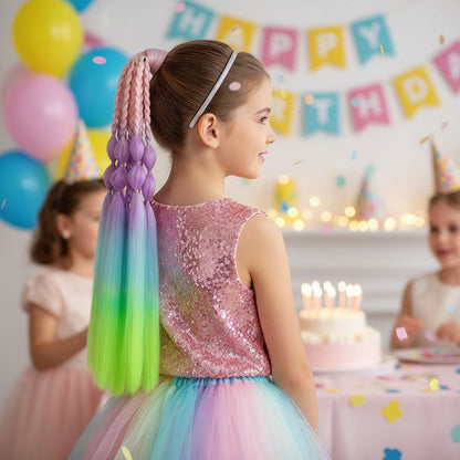 Balon ve Düz Salaş Örgülü Lastikli At Kuyruğu