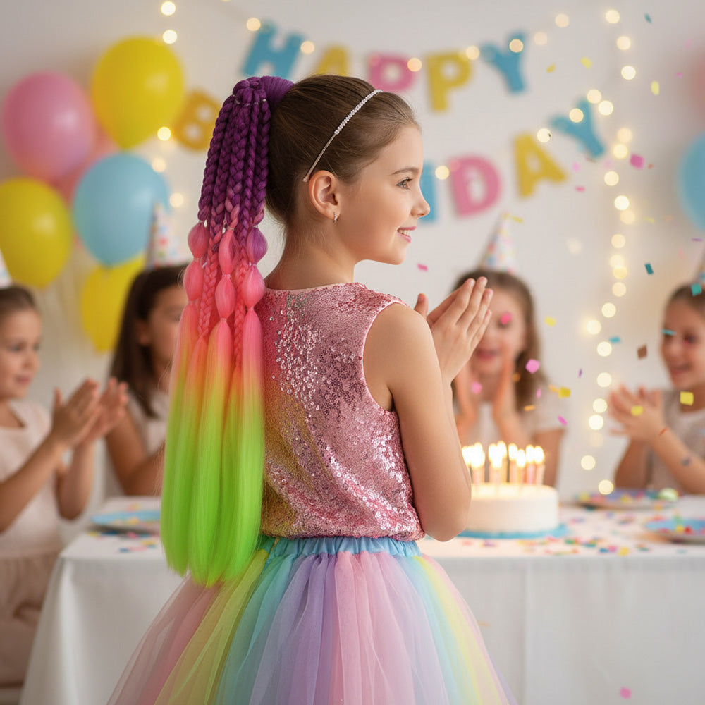 Balon ve Düz Salaş Örgülü Lastikli At Kuyruğu