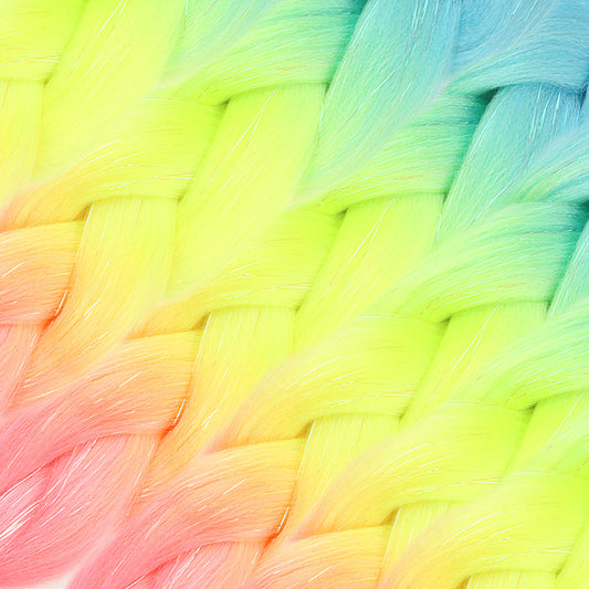 Simli Açık Mavi / Neon Sarı / Pembe Ombreli Örgülük Saç 100 Gr.
