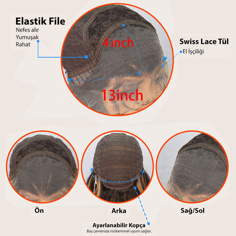 Koyu Kumral Fiber Sentetik Front Lace Tül Peruk